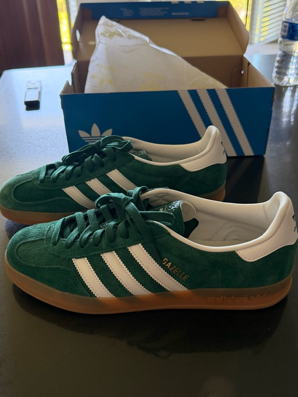 adidas Gazelle Men’s Green Suede Sneakers with White Stripes